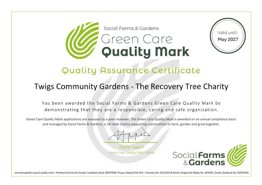 The Recovery Tree Charity - TWIGS Earns Prestigious Green Care Quality Mark